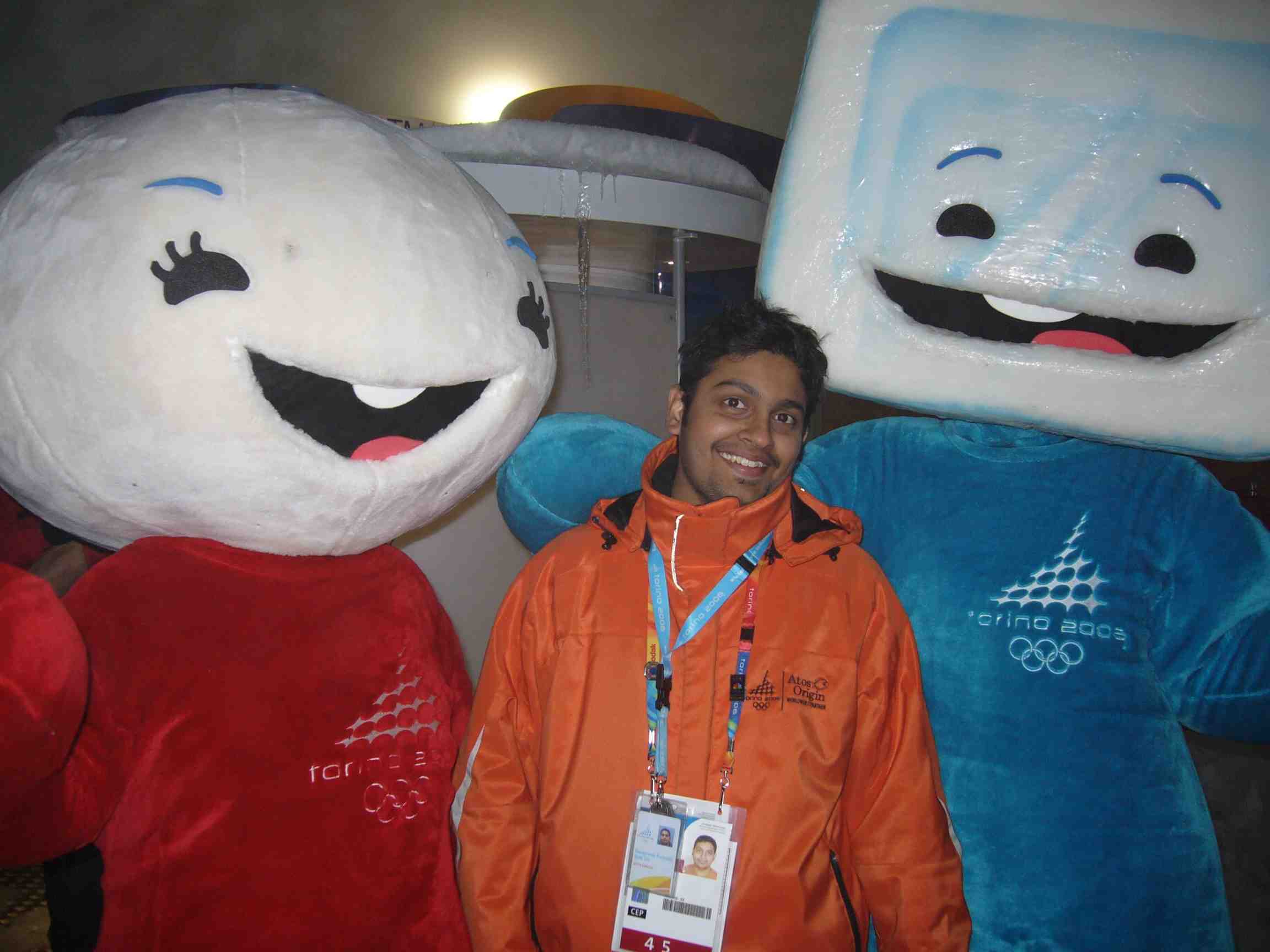 Torino, Italy with the mascots of the Winter Olympics