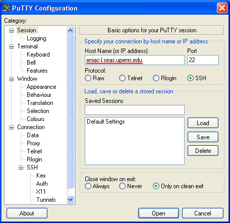 putty configuration window